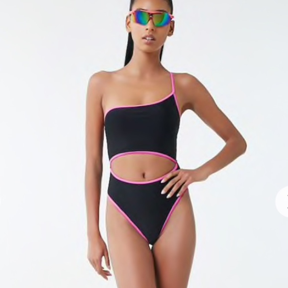 One shoulder cutout one piece swimsuit